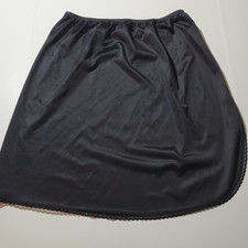 Vintage CABERNET Half Slip Skirt BLACK SATIN Silky Nylon Lingerie MEDIUM
