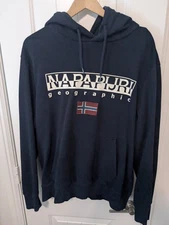 Pre Owned Men's Napapijri Pullover Hoodie Size XXL Navy Blue with Logo