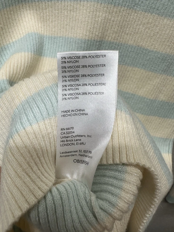 Suéter Maeve by Anthropologie Rayas Acanalado Cuello Simulado - Crema/Azul - Pequeño Foto 3 de 4