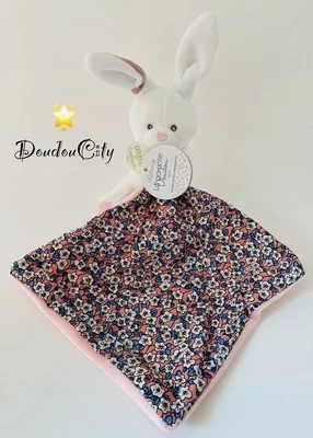 5390🌟DOUDOU ET COMPAGNIE Lapin Plat Mouchoir rose blanc Bohaime Fleurs - Photo 1/3