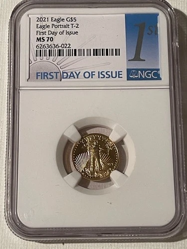 2021 1/10 oz Gold American Eagle $5  Type 2  NGC MS 70 First Day of Issue