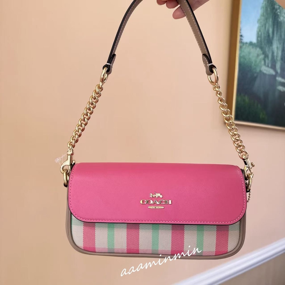 NWT Coach Hailey Flap Shoulder Crossbody Bag With Plaid Print Lady