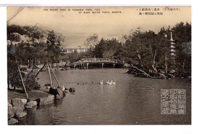 Aichi Pre-War Postcard Nagoya Maizuru Park Kacho Pond Vintage Used