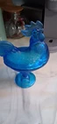New ListingCOBALT BLUE DEPRESSION STYLE GLASS ROOSTER CHICKEN CANDY DISH VINTAGE BOWL JAR