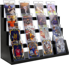 4-Tier Wooden Trading Card Display Stand – Graded Sports Card Holder for Basebal