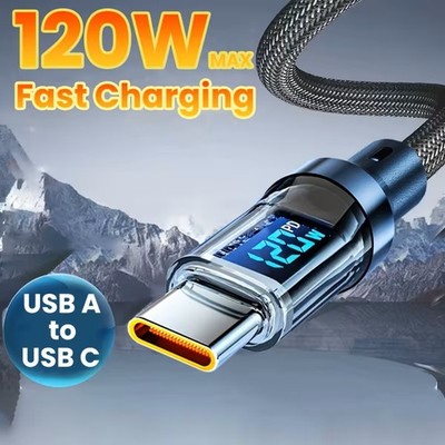 BrandX USB A to USB C  Schnellladekabel 120W mit Digitalanzeige