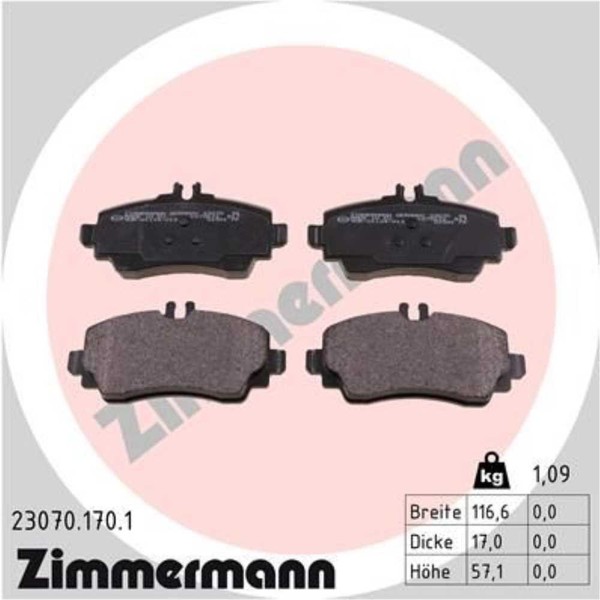 Zimmermann BremsbeläGe Bremsbelegsatz Vorne FüR Mercedes-Benz A-Klasse-image