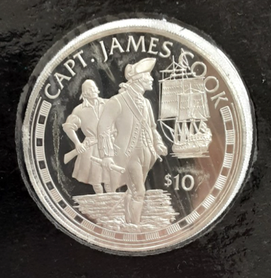 1994 Cook Islands $10 .925 Silver Proof Coin Queen Elizabeth/Capt