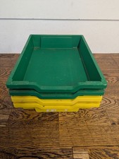 4 X School Trays Green And Yellow Old School Style Shallow Drawers 