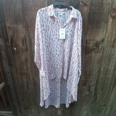 Lena Gabrielle Asymmetric Brushed Watercolor Tunic Blouse M Collared Button new