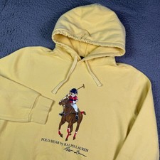Polo Ralph Lauren Bear Big Pony Hoodie Mens S Yellow Pullover Sweatshirt