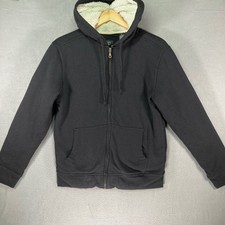 Mens Black Sherpa Lined Zip Up Hoodie Jacket Fleece Lined Size Small