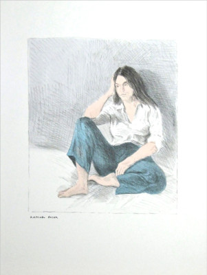 Raphael Soyer SEATED WOMAN, BLUE JEANS Plate signed Lithograph, Realist Drawing