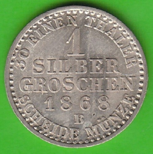 Coin Silver Prussia 1 Silbergroschen 1868 B Vz-St Small Flaws nswleipzig - Picture 2 of 3