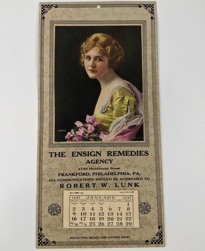 Agencia de Remedios Ensign para Medicina Charlatanera en el Hogar Philadelphia Pa 1927 Calendario - Imagen 5 de 12