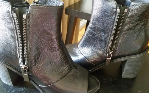 New KENNETH COLE Lacey Leather Shoes Peep Toe Double Zip Ankle Booties Sz 7 M - Picture 8 of 12