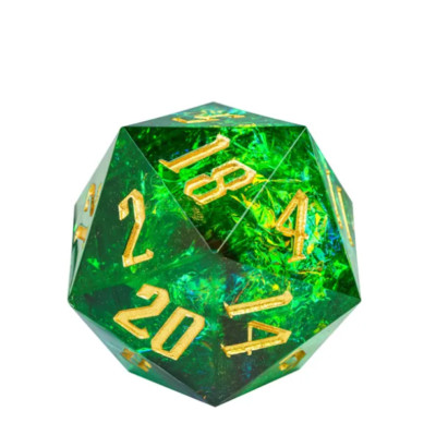 Green Shimmering Crystal 33mm Chonk d20 |   TPK | Dungeons & Dragons DnD
