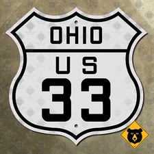 Ohio US Route 33 highway marker 1926 road sign Willshire Ravenswood 12x12
