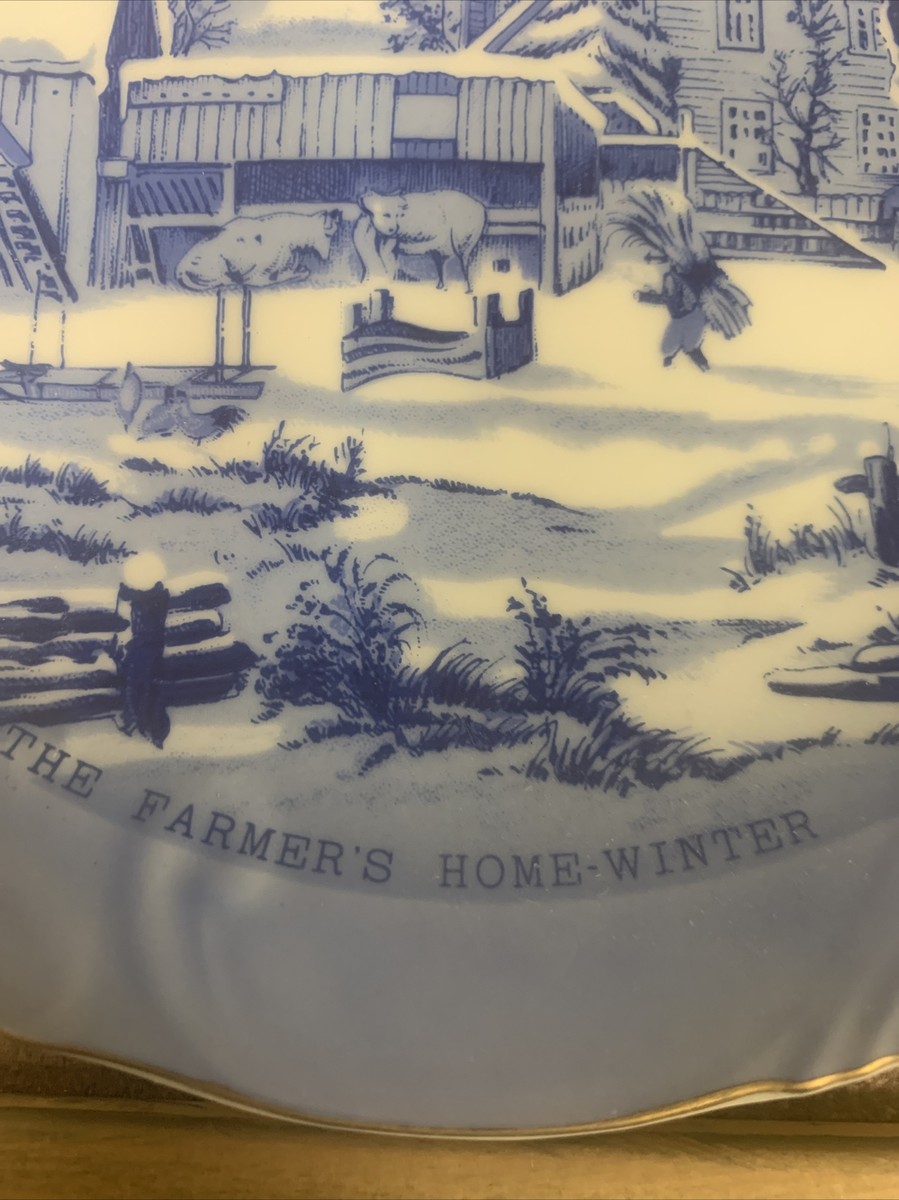vintage blue flow 8” plate made in japan the farmers winter | eBay