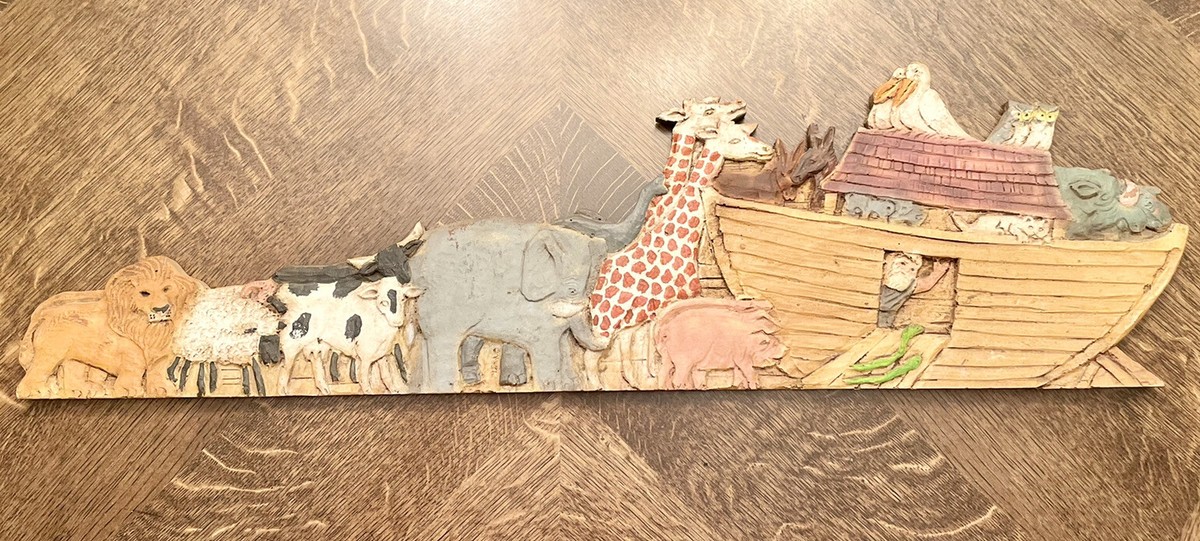 Vintage Primitive Noah's Ark Wall Hang Hand Carved & Painted