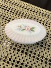 Fenton Glass Jewelry Box  Hand Painted Floral Design Signed By Artist