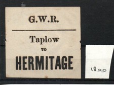 Great Western Railway. GWR - Luggage Label (1800) Taplow to Hermitage