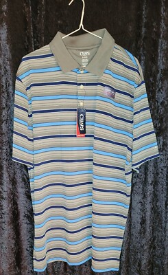 NWT MENS CHAPS GOLF SHIRT, SIZE L, LOFT GRAY (STRIPED) STAY DRY