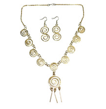 Necklace Earrings Set Designer Quality Swirl Design Matte Gold Y-Drop Dangle
