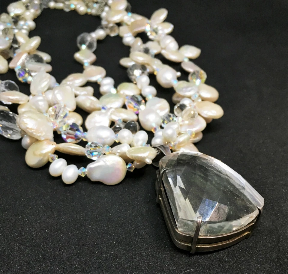 By Saki Jewelers, Four Strand Pearl & Crystal Bead & Sterling Silver Necklace  - Image 2 of 4