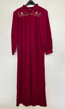 Vintage Komar Nightgown home Robe Womens M velvet embroidered flowers granny