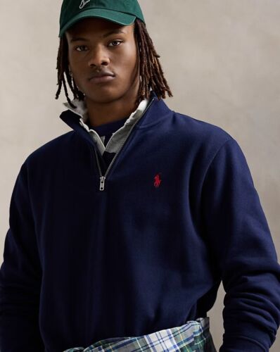 Neu mit Etikett Polo Ralph Lauren klassischer Herrenpullover Sweatshirt mit Viertelreißverschluss marineblau M $ 110 - Bild 2 von 5