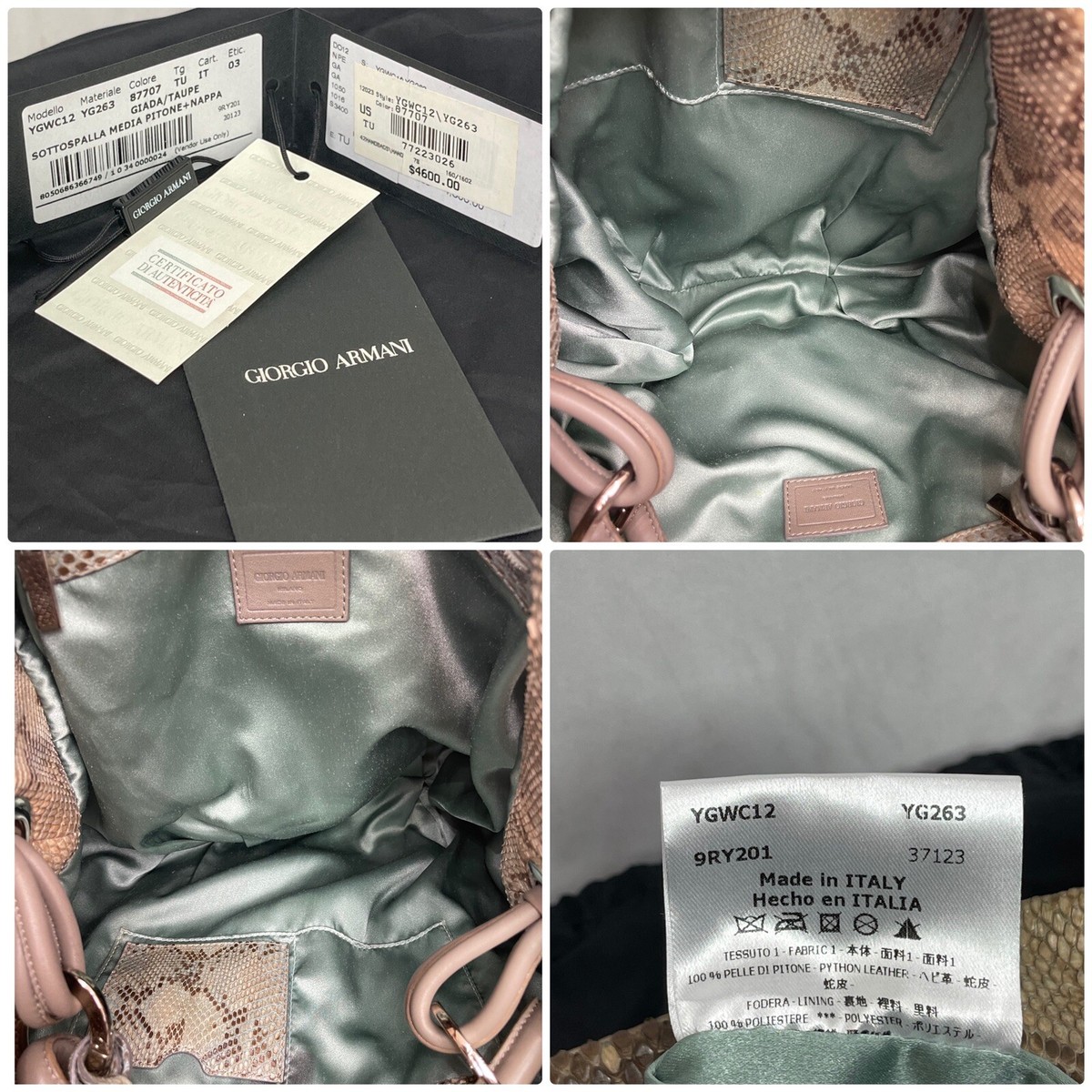 GIORGIO ARMANI LEATHER TRIMMED SNAKESKIN HOBO mint Condition GIORGIO ARMANI LEATHER TRIMMED SNAKESKIN HOBO mint Condition