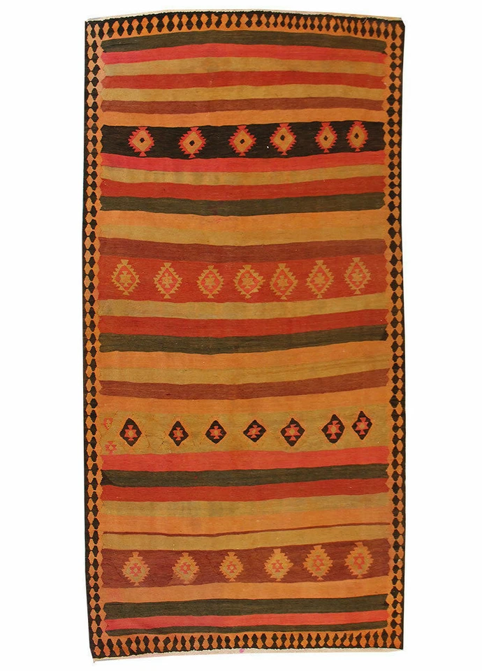 Alfombra de lana plana oriental Kilim hecha a mano 6x12 geométrica vintage para corredor Foto 3 de 4