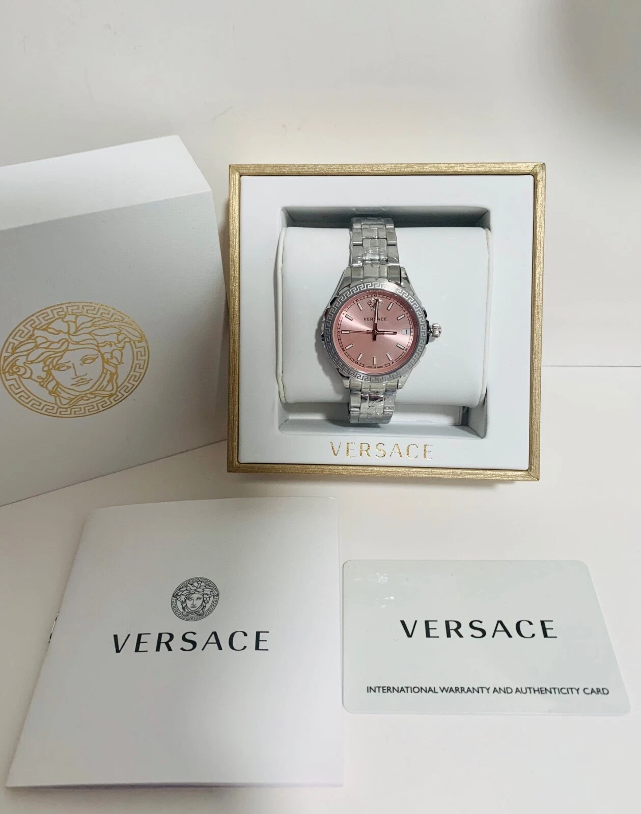 OROLOGIO DA DONNA VERSACE HELLENYIUM V12010015 QUADRANTE ROSA ACCIAIO INOX 35 MM NUOVO CON SCATOLA