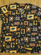 Halloween Scrub Top Small  EUC  Black