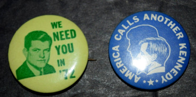 VINTAGE, PAIR ''TED KENNEDY - We Need You/Another Kennedy,'' Buttons, (1.25'' dia.)