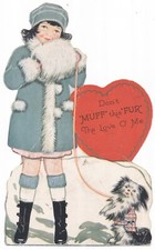 1920s 1930's Don't Muff This Fur The Love O' Me Carrington Scottie Dog Valentine
