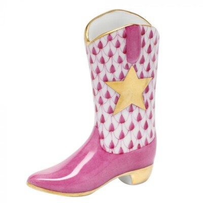 HEREND,  COWBOY BOOT, PINK FISHNET,  #VHP-05465,  BRAND NEW, MINT & BOX!