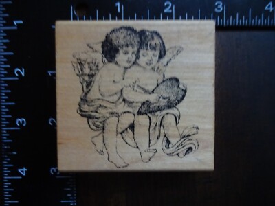 TWO ANGELS PAINTING A HEART Love Valentine's Day Sweet Rubber Stamp by COMOTION