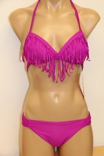 NWT Hula Honey swimsuit bikini 2pc set Sz S Push Up Bra Raspberry Fringe