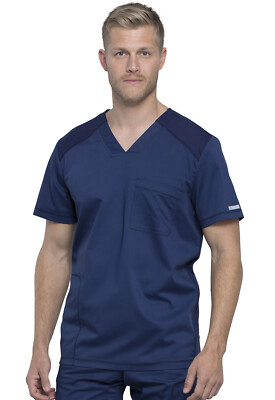 Cherokee Workwear Revolution Scrubs Men's V-Neck Top WW603 NAV Navy Free Ship