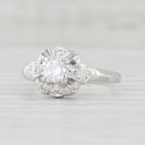 Vintage 0.51ct Diamond Engagement Ring 14k White Gold Size 7.75