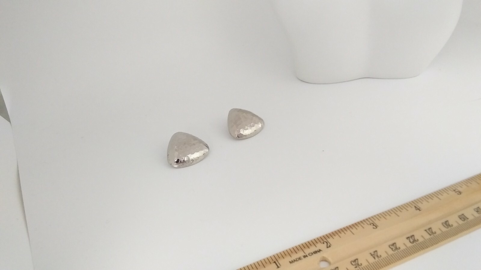 Hammered Triangular Earrings Silver Tone Metal - image 2