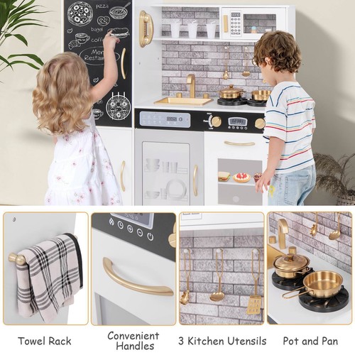 HONEY JOY Kids Pretend Play Kitchen Wooden Cooking Toy Playset Utensils Oven - Picture 6 of 9