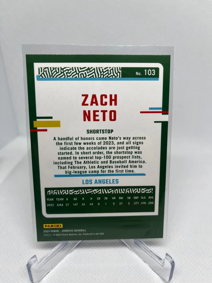 ZACH NETO 2023 Donruss SEASON STAT LINE #'d 068/377 Angels - Image 2 of 3