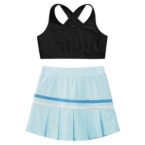 Kids Girls Crop Top With Skirt Cross Back Activewear Summer Sportswear Set Mini - Picture 65 of 83