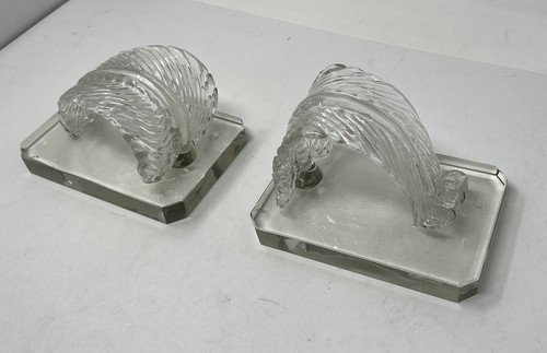 Pair of Vintage Clear Glass Acanthus Leaf Bookends - NICE! - Picture 3 of 8