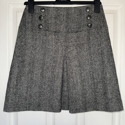 Hobbs Herringbone Moon Wool Skirt Size Uk Rrp UK