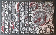Set Of 8 2021 Tim Lehi Neo Traditional Tattoo Flash Sheets With Linework Dragons