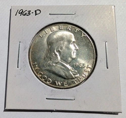 1963-D Franklin Half Dollar, 90% Silver UNC